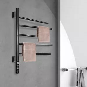 Scaldasalviette Elettrico 5 Barre Portasciugamani Rotante Riscaldato per Bagno - Foto 1 di 15