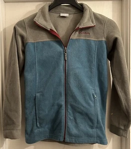 Blue & Grey Columbia Full Zip Up Fleece Jacket Boys Youth Size Large 14/16 - Picture 1 of 8