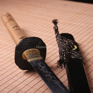 Black Folded Steel Clay Tempered Japanese Katana Battle Sword Engraving Blade - Picture 1 of 18