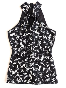 White House Black Market Size XXS Knit Halter Top Black and White Floral Print - Picture 1 of 10