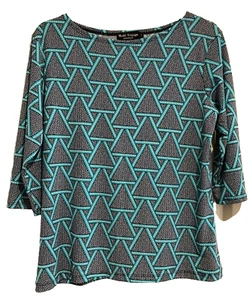 Mode Voyage Size 14 Grey Green White Stretch Tunic Top EUC 3/4 Sleeve - Picture 1 of 5
