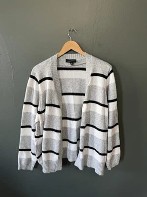 Lane Bryant Womens Gray Striped Knit Cardigan Sweater Open Front Plus Size 22/24 - Image 1 of 3