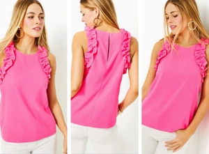 Neu mit Etikett Lilly Pulitzer Kailee ärmelloses Rüschen-Top Größe M Roxie Pink 015145 - Bild 1 von 19