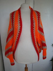 CÁRDIGAN TEJIDO A MANO CROCHET FESTIVAL ROJO/NARANJA COCOON TALLA M NUEVO SIN ETIQUETAS - Imagen 1 de 4