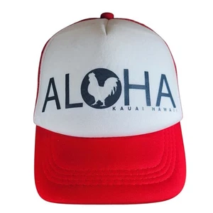 Red & White Aloha Kauai Hawaii Rooster Trucker Hat Mesh Back Snapback Cap B2 - Picture 1 of 6