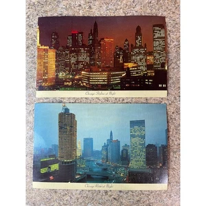 Vintage 1960s Chicago Skyline & River at Night Postcards Lot of 2 Joboul Unused - Picture 1 of 2
