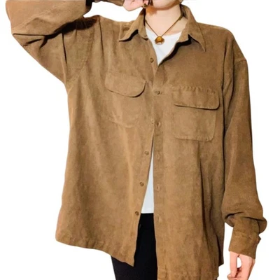 Camisa Van Heusen de gamuza suave con botones para hombre talla grande tostada manga larga Foto 1 de 4