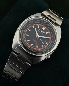 Vintage Seiko World Time 6117-6400 Automatic Date Black Dial 41mm - Bild 1 von 15