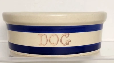 R.R.P. Керамическая миска для собак Co. Pottery Roseville Ohio США 7,5 дюйма бриллиант синяя полоса керамика - Изображение 1 из 4