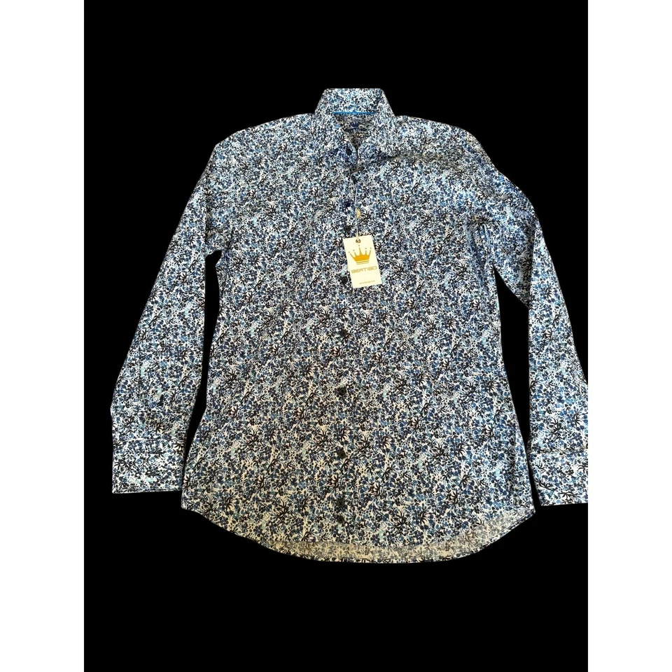 NWT Bertigo Blue Floral Long Sleeve Dress Shirt Mens Size S Extra Buttons B6 - Image 1 of 4