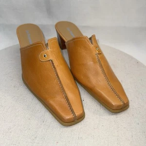 Les Tropeziennes Tan Leather Square Pointed Toe Mules FR38 US6.5 Made in France - Picture 1 of 13
