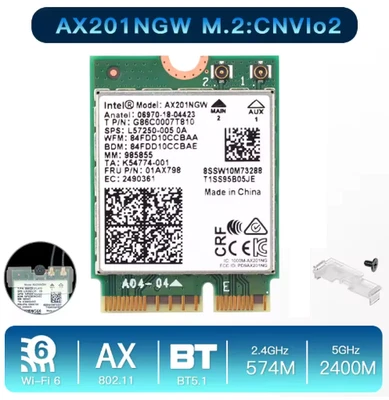 Intel AX201 Wi-Fi/Bluetooth 5.0 NGFF Chiave E CNVio 2 -AX201NGW 2.4Ghz/5Ghz - Immagine 1 di 4