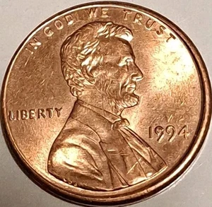 1994 P AU Lincoln Memorial Cent Penny 1C Misaligned Die Obverse Error - Picture 1 of 2