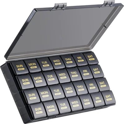 Large Monthly Pill Organizer 28 Days Portable One Month Pill Box Weekly Case - Image 1 of 4