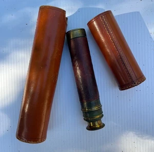Antico 19 ° secolo Ufficiale della Marina Britannica in ottone e cuoio Telescope.w Orig. - Foto 1 di 10