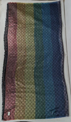 Authentic Gucci GG pattern Wool & Silk Shawl Wrap Multicolor Made in Italy. - Image 1 of 4