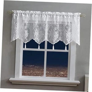Sheer White Valance for Kitchen Small Window 18"W x 52"L (Pack of 1) Lace-1 - Picture 1 of 8