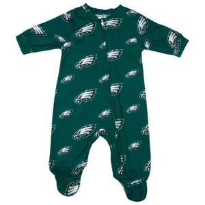 NFL Philadelphia Eagles Baby Raglan Zip-Up Sleeper Coverall in Green, 0-3 Months - Picture 1 of 4