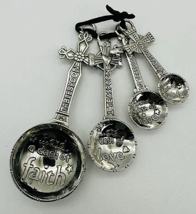 MEASURING SPOONS 4 PIECE SET FAITH LOVE HOPE JOY CROSSES METAL GANZ - Picture 1 of 3