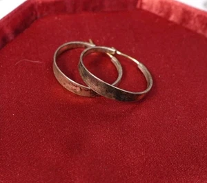 Vintage Early Ed Levin Sterling Hoop Earrings w/ 14k Posts Modernist Jewelry MCM - Picture 1 of 8