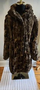 Les Copains Kunstfell braun Mantel gefüttert Anfang 90er Kordelzug Taille Gr. 42 (10) - Bild 1 von 17