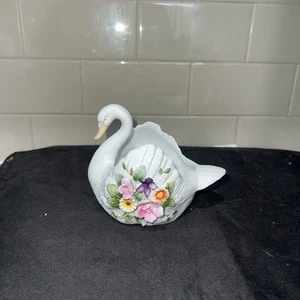 Vintage Lefton Biskuitporzellan Schwan erhöht bunte Blumen Akzent Dekor KW3782 - Bild 1 von 6