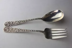 S Kirk & Son Repousse Sterling Silver Cold Meat Fork & Solid Serving Spoon 8.5" - Picture 1 of 14