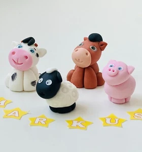 FARM Animals Cake Toppers Set Kids Birthday Decor Edible Glue - 4 Pcs - Picture 1 of 6