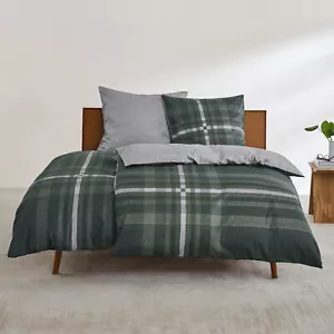 Bettwäsche s.Oliver Mako Satin 5044-750 Kariert Grün Grau 135x200 - Bild 1 von 4