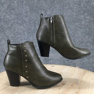 Sociology Boots Womens 7.5 Nora Ankle Booties Green Leather Studded Side Zip