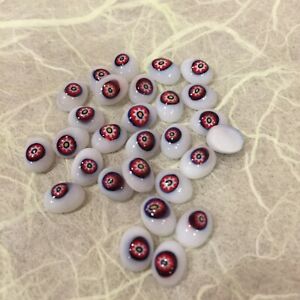 N163 Vintage Czech 8x6mm white/red/black oval glass millefiori cabochons (36)