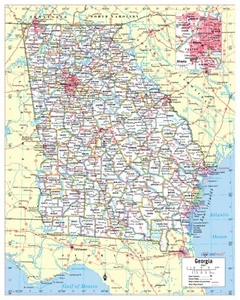 Georgia State Wall Map Large Print Poster - 24"Wx30"H - Picture 1 of 1