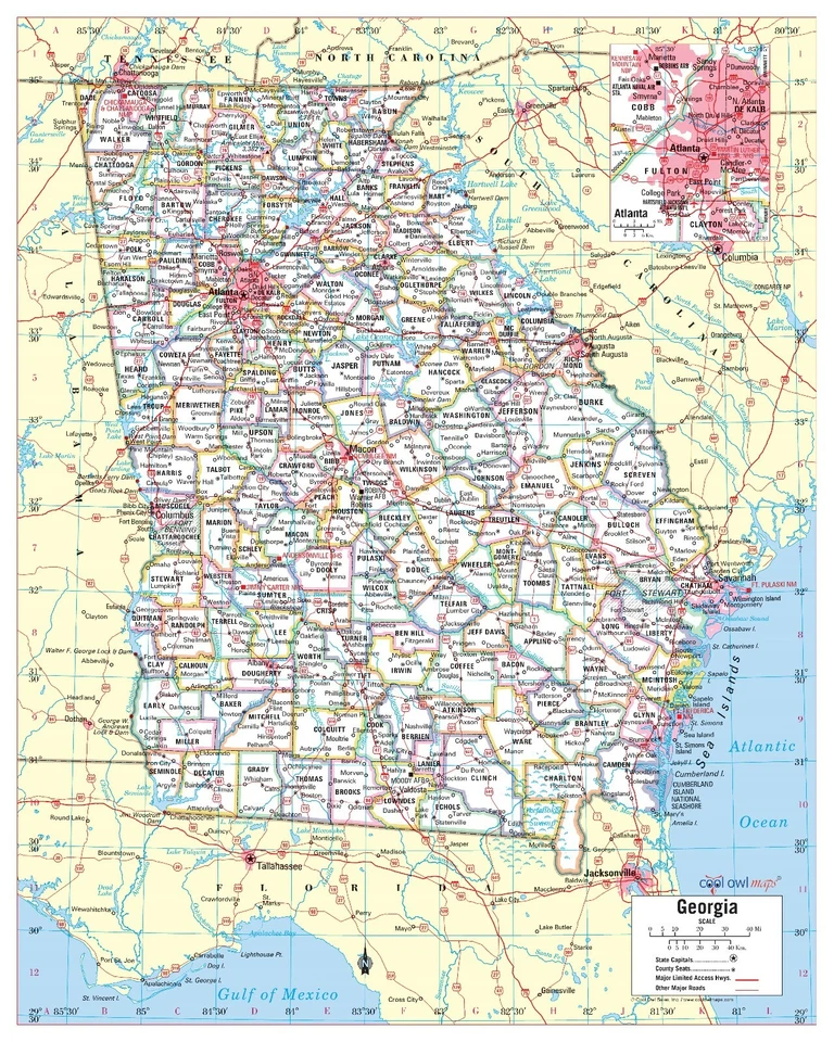 Georgia State Wall Map Large Print Poster - 24"Wx30"H - Image 1 of 1