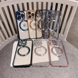 For iPhone 16e 15 14 Plus 13 12 11 Magnetic Plating TPU Mag Safe Camera Case - Imagen 1 de 18