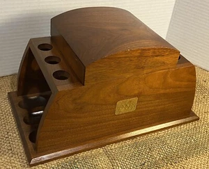 Vintage Decatur Solid Walnut 6 Pipe Holder Stand Humidor #M - Picture 1 of 11
