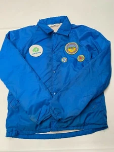Girls VINTAGE Blue Vintage Snap Windbreaker Girl Scouts Patched Jacket Sz M/L - Picture 1 of 7