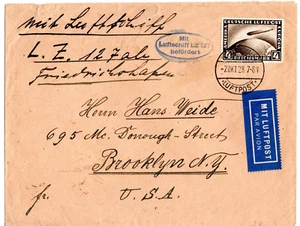 Briefmarken Deutschland Brief, Zeppelinflug LZ -127 verschickt nach Brooklyn NY - Bild 1 von 1