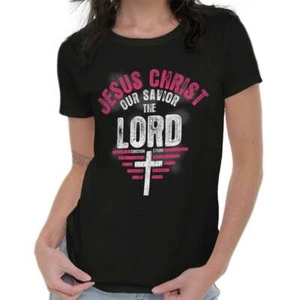 Jesus Christ Savior Lord Christian Religious Womens Top Junior Graphic Tee - Picture 1 of 8