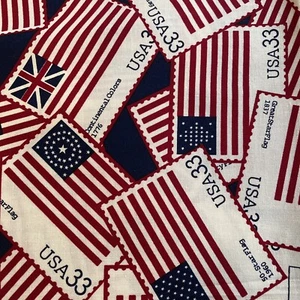 USPS patriotic flag stamp print cranston 1 yard - Picture 1 of 3