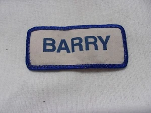 BARRY  USED SILK SCREEN  SEW ON NAME PATCH TAGS BLUE ON WHITE - Picture 1 of 2