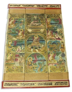 Burmese Buddhist manuscript, illustrated palm leaf Parabaik, Illustrated, 49cm - Picture 1 of 5