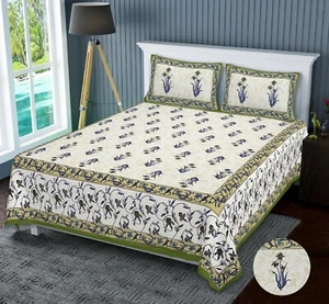 Blue Flower Bad Sheet Color Printed 144TC King Size Bed Flat Sheet for Home - Picture 1 of 4
