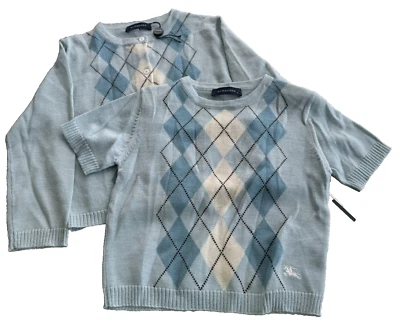 JUEGO DE DOS PIEZAS BURBERRY NIÑAS AZUL ARGYLE TEJIDO-TALLA:4 AÑOS-100% LANA-NUEVO SIN ETIQUETA Foto 1 de 3