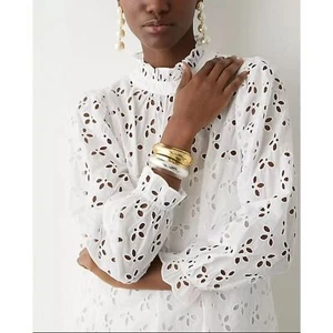 JCrew White Cotton Scalloped Ruffleneck mini dress in eyelet in XS - Picture 1 of 6