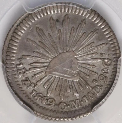México: Plata 1 Real 1849-Zs OM Zacatecas Mint. PCGS XF-40, ¡escudo dorado! ¡Raro! Foto 1 de 4