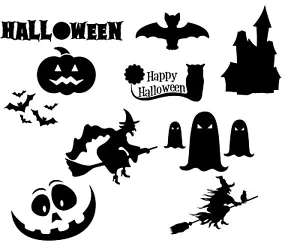 Halloween decoration 10pc set black Vinyl Decal Sticker bat witch ghost pumpkin - Picture 1 of 5