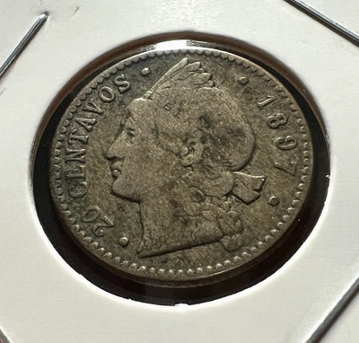 MONEDA DE 20 CENTAVOS DE PLATA REPÚBLICA DOMINICANA 1897 Foto 1 de 2