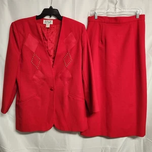 De colección J P Otoño Dos Piezas Falda Roja Traje Chaqueta Talla 14 Adornada Vacaciones - Imagen 1 de 9