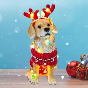 Christmas Golden Retriever with Reindeer Antlers Statue - Cute Sitting Dog Sc... - Bild 1 von 5
