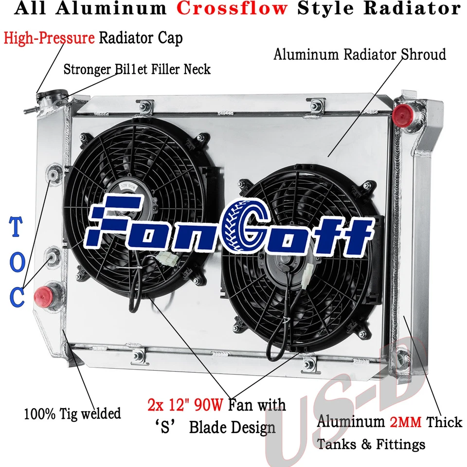 4 Row Radiator Shroud Fan For 1969-73 Ford Mustang Torino Mercury Marquis 5.8L Foto 1 de 4